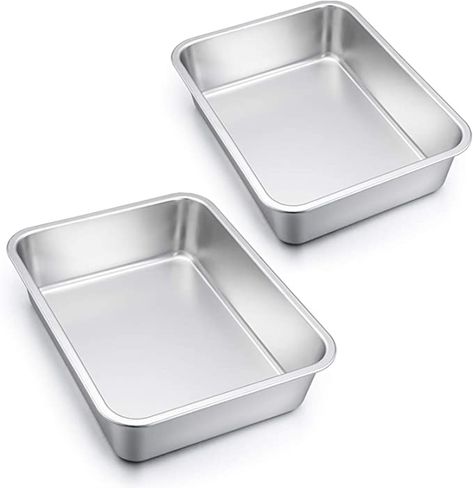 Amazon.com: Lasagna Pan Set of 2, E-far Rectangular Deep Cake Baking Pans, 12.75 x10 x3.2 Inches Roaster Baking Dish Stainless Steel, Non-Toxic & Heavy Duty, Dishwasher Safe: Kitchen & Dining Healthy Lasagna, Baked Lasagna, Lasagna Pan, Cake Baking Pans, Popsugar Food, Aluminum Pans, Pan Set, Baking Dish, Deep Dish