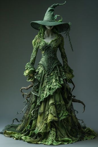 Epic Witch Costume, Witch Dress Costume, Beautiful Witch Costumes, Whimsical Witch Costumes, Witch Aesthetic Dress, Forest Witch Costume Diy, High Fae Costume, Swamp Witch Aesthetic Fashion, Witch Dress Aesthetic