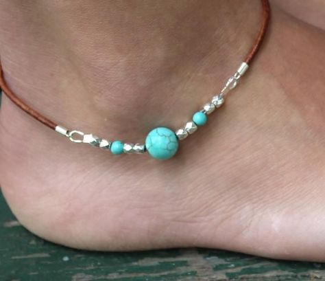 Turquoise Ankle Bracelet, Handmade Turquoise Jewelry, Turquoise Anklet, Hammered Silver Jewelry, Beaded Ankle, Beaded Anklet, Ankle Jewelry, Anklets Boho, Howlite Stone