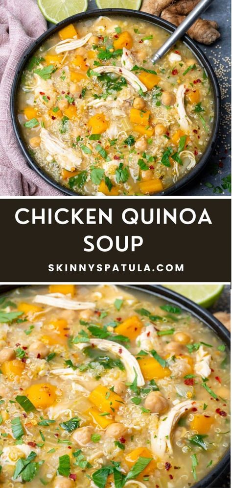 Chicken Quinoa Soup – Skinny Spatula Chicken And Quinoa Soup, Quinoa Soup Recipes Healthy, Chicken And Quinoa Recipes, Quinoa Chicken Soup, Skinnytaste Soup, Quinoa Chicken Salad, Heart Healthy Soup, Chicken Quinoa Recipes, Quinoa Soup Recipes