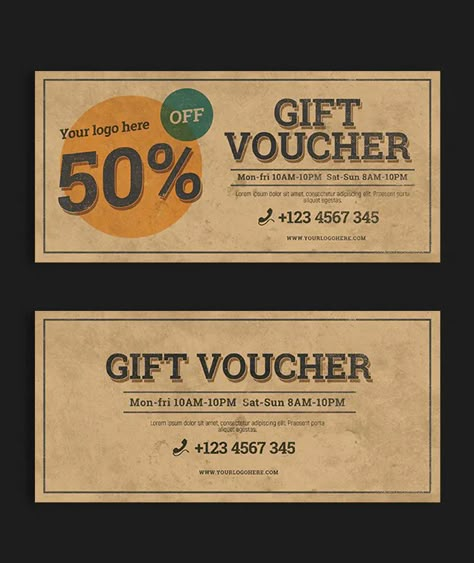 Vintage Coupon Design, Discount Voucher Design, Voucher Design Coupon, Voucher Design Ideas, Voucher Design Template, Tickets Design, Restaurant Vouchers, Food Vouchers, Gift Voucher Design