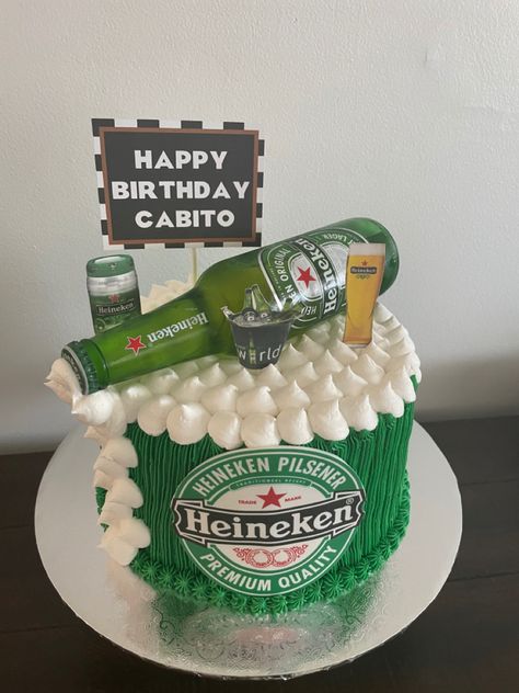 Heniken Beer Cake, Heineken Birthday Cake, Small Beer Cake, Heineken Birthday Party Ideas, Beer Birthday Cake For Men, Beer Shaped Cake, Heineken Beer Cake, Beer Cakes For Men, Heineken Cake