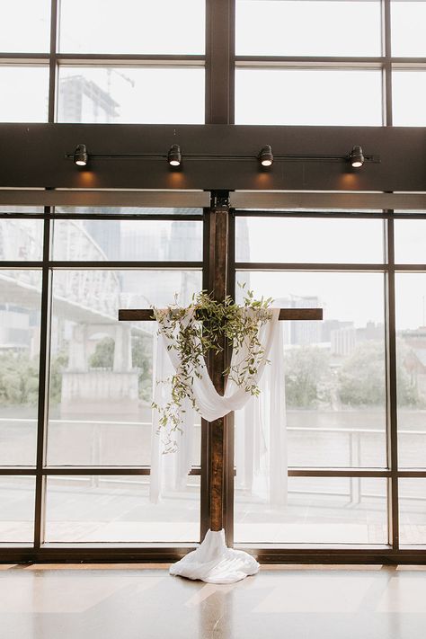 Cross Altar Wedding Ceremony Arch, Chapel Altar Decorations Wedding, Simple Altar Decor, Cross Arbor Wedding Fall, Cross Wedding Arch Flower, Wedding Cross Arrangement, Altar Arrangements Wedding, Wedding Crosses Altar, Cross Wedding Backdrop Indoor