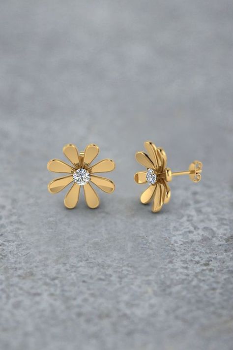 Gold Jewelry Sets, Flower Stud Earrings, Gold Jewellery Design Necklaces, Flower Stud, Gold Earrings Designs, Stud Earrings For Women, Jewelry Design Necklace, Flower Earrings Studs, Diamond Stud