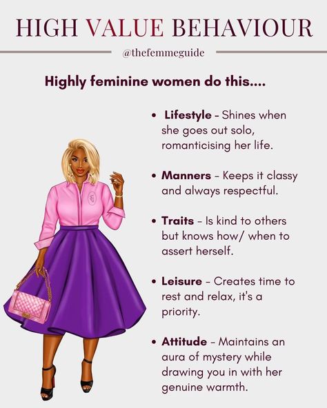 Looking More Feminine, Class Women Quotes, Boss Babe Archetype, How To Be A Business Woman, How To Be A Classy Lady, Feminine Manners, Feminity For Black Women, Dressing Feminine, Women Motivational Quotes