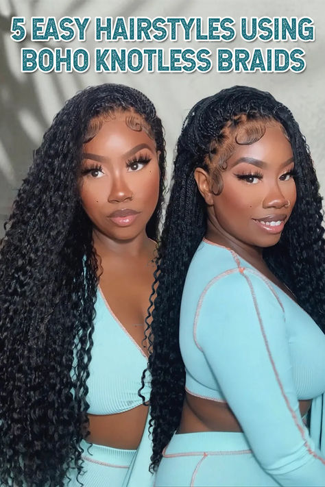 5 Easy Hairstyles Using Boho Knotless Braids Best Hair For Boho Knotless Braids, How To Refresh Boho Knotless Braids, How To Maintain Boho Braids, Boho Knottles Braids, Boho Knowles’s Braids, Boho Braids, African American Hairstyles, Protective Styles, Box Braids