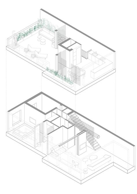 165sqm Duplex Apartment, Tel Aviv - Fineshmaker Arch Sketch, Duplex Plans, Dark Curtains, Flexible Space, Duplex Apartment, Architecture Drawing Art, Apartment Plans, Glass Roof, Diagram Architecture