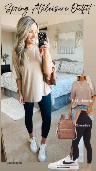 Court Legacy Outfit, Styling White Sneakers, Nike Court Legacy Outfit, Sneakers With Leggings, Leggings Travel Outfit, School Drop Off Outfit, Casual Shopping Outfit, Casual Leggings Outfit, Comfy Mom Outfits