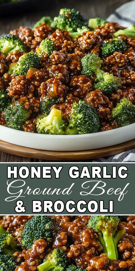 🍯🥦 Quick, easy, and oh-so-delicious! This honey garlic ground beef and broccoli stir-fry is a family favorite. Ready in just 20 minutes, it’s perfect for busy weeknights. Pin this now for dinner inspiration! 🍴✨ #StirFryRecipe #GroundBeefRecipes #HealthyDinner #EasyMeals #OnePanDinner Broccoli Based Dinner, Healthy Hamburger And Rice Recipes, Recipes With Ground Beef And Broccoli, Ground Beef With Veggies, Beef And Broccoli Stir Fry Healthy, Ground Beef Rice And Broccoli, Healthy Ground Beef And Broccoli, Honey Garlic Beef And Broccoli, Ground Beef And Broccoli Recipes Healthy