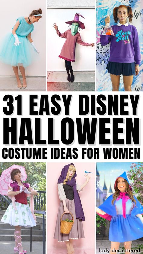 31 Easy Disney Halloween Costume Ideas for Women Disney Custome Ideas, Disney Dress Up Day School Costume Ideas, Easy Disney Dress Up Ideas, Diy Disney Villans Costumes, Unique Disney Costumes For Women, Easy Cosplay Ideas Women Disney, Women’s Disney Costumes, Disney Character Diy Costumes, Disney Character Dress Up For School