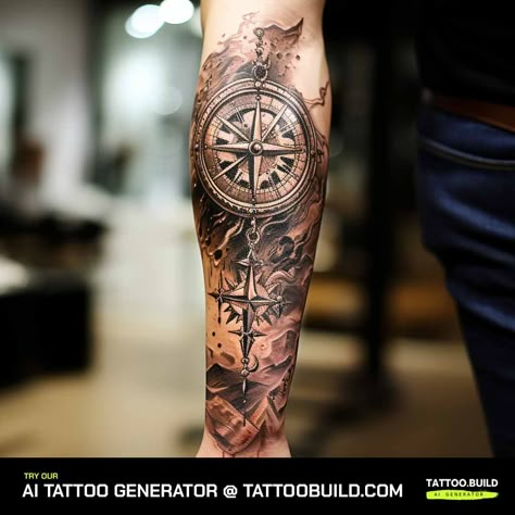 Compass Tattoos For Men Forearm, Christian Compass Tattoo Men, Forearm Tattoo Men Compass Ideas, Compus Tattoos Men, For Arms Tattoo Men, Men’s Compass Tattoo, Christian Compass Tattoo, Fitness Tattoo Ideas Men, Compass Tattoo Design Men Forearm