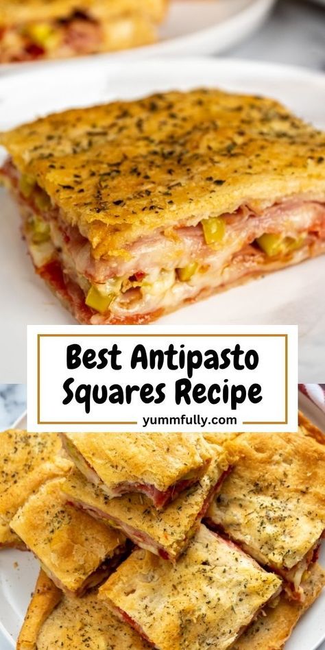 Elevate your appetizer game with our Best Antipasto Squares Recipe, a delightful combination of flaky crescent roll dough stuffed with a medley of savory Italian meats, cheeses, and marinated vegetables. If you’re eager to comfort yourself or seeking more delectable recipes, simply click here for a long adventure that will impress your guests and satisfy your cravings. Italian Crescent Rolls, Antipasto Squares Crescent Rolls, Antipasto Squares, Antipasto Recipes, Antipasto Appetizer, Finger Sandwich, Italian Antipasto, Marinated Vegetables, Italian Meats