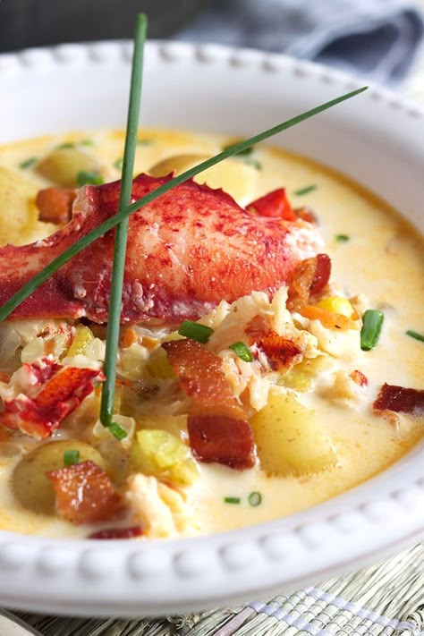 Gourmet Lobster Recipes, Lobster Corn Chowder, Lobster Newburg, Lobster Menu, Lobster Bake, Lobster Dishes, Lobster Recipes, Seafood Soup, Corn Chowder