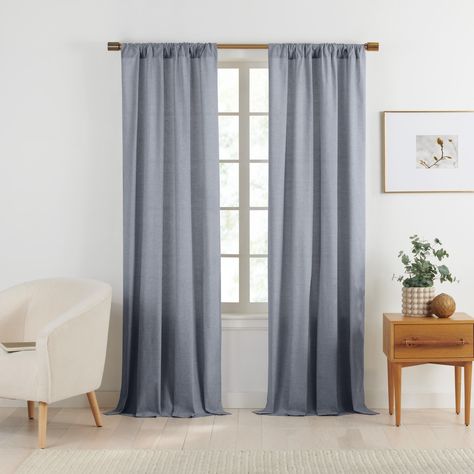 Gap Home Yarn Dyed Chambray Organic Cotton Light Filtering Window Curtain Pair Dark Blue 95 - Walmart.com - Walmart.com Blue Curtains Living Room, Light Blue Curtains, Girls Room Curtains, Townhome Ideas, Privacy Ideas, Balcony Privacy, Dark Curtains, Bedroom Mood Board, Simple Curtains