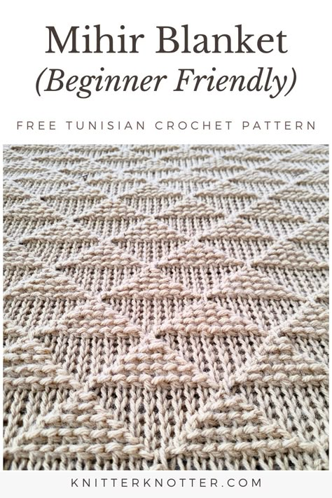 Simple Tunisian Crochet Stitch Blanket for Beginners – Mihir Blanket - KnitterKnotter Crochet Stitch Blanket, Crochet Blanket For Beginners, Tunisian Patterns, Tunisian Crochet Free, Tunisian Stitches, Tunisian Crochet Blanket, Textured Blanket, Tunisian Crochet Pattern, Tunisian Crochet Hook