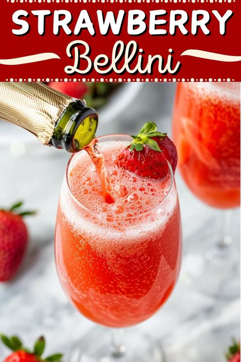 This strawberry Bellini is the perfect addition to any brunch! The combo of fresh strawberries and bubbly Prosecco is so fresh and inviting. Strawberry Bellini Recipe, Bellini Cocktail Recipes, Strawberry Bellini, Prosecco Drinks, Bellini Cocktail, Bellini Recipe, Prosecco Cocktails, Brunch Drinks, Lime Soda