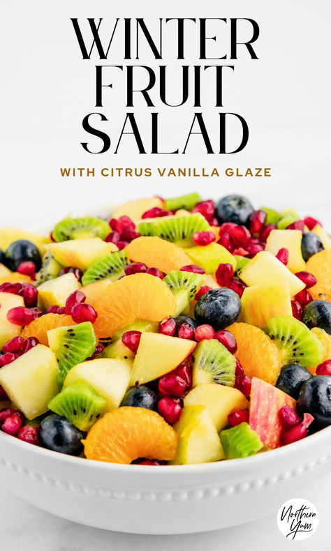 Winter Fruit Salad Fruit Salad Winter Holidays, Winter Fruit Salad With Lemon Poppy Seed, Fruit Salad With Pears, Fruit Salad For Christmas Brunch, Xmas Fruit Salad, Aip Fruit Salad, Fruit Dishes For Brunch, Easy Winter Fruit Salad, Christmas Morning Fruit Salad