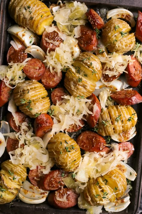 Kielbasa Sausage Dinner Ideas, Casserole With Sauerkraut, Fall Kielbasa Recipes, Turkey Keilbasa Recipes Sheet Pan, Keilbasa Sides, Kalbasa And Sourkraut, Recipes With Polish Kielbasa, Meals With Sauerkraut Healthy, Dinner Recipes With Sauerkraut