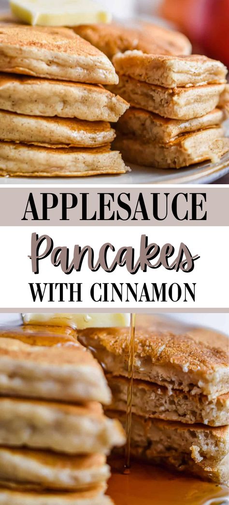 Full of Fall flavors and sweet applesauce, these light and fluffy cinnamon Applesauce pancakes are a must make on Fall weekends! Pancake Flavor Ideas, Recipe Using Applesauce, Applesauce Recipes, Applesauce Pancakes, Double Recipe, Rhubarb Sauce, Cinnamon Applesauce, Dairy Free Pancakes, Apple Sauce Recipes