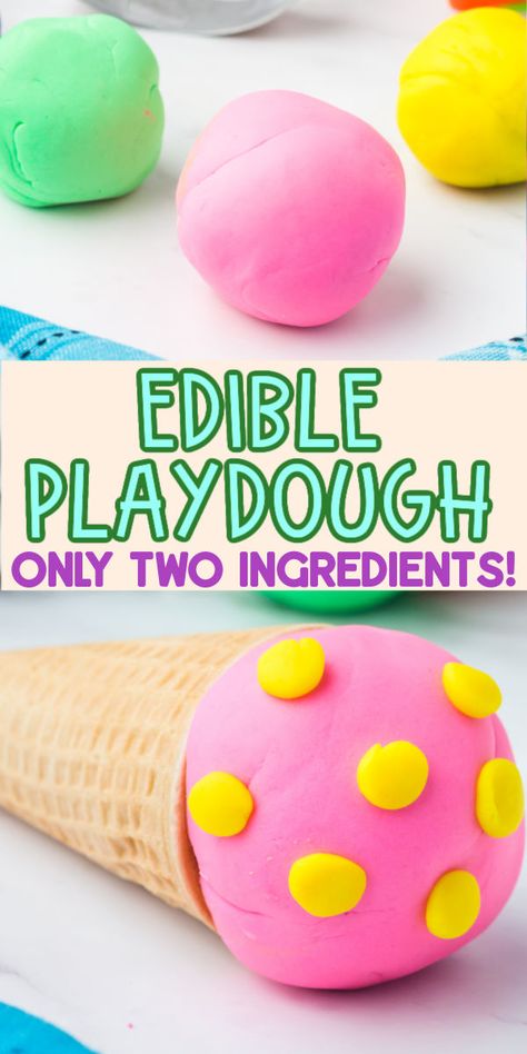 This easy homemade edible playdough is made with frosting and just one other ingredient! It’s fun and okay for kids to eat after they play! How To Make Edible Playdough, Edible Playdough Recipes Easy, Frosting Playdough Recipe, Food Crafts For Kids Edible, Edible Play Doh Recipe, Cooking Crafts For Kids, Edible Playdough Recipes, Diy Edible Slime, Edible Playdough Recipe