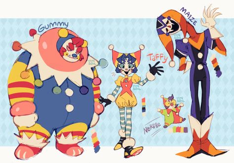 Clown Design Character, Ringleader Character Design, Toon Character Design, Clown Character Art, Clown Fursona, Cute Clown Oc, Clown Backgrounds, Candy Character Design, Clown Poses