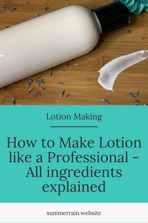 Learn how to make a homemade lotion like a professional, it will be a solid foundation that you can build on to make all kinds of products. All you have to do is combine the water, oil and emulsifier together to create your own lotion from scratch. From there, you can change the recipe with different oils and additives. All Natural Lotion Recipe, How To Make Lotion, Diy Body Lotion Recipe, Homemade Toiletries, Body Cream Recipe, Diy Lotion Recipe, Body Lotion Recipes, Diy Perfume Oil, Make Lotion