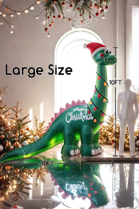 FLATO 10 FT Merry Christmas Inflatable Dinosaur Decorations, Giant Blow up Dinosaur Inflatables Outdoor Xmas Decor with Built-in White LED Lights for Holiday, Lawn, Party, Garden Blow Up Dinosaur, Outdoor Xmas Decor, Dinosaur Decorations, Inflatable Dinosaur, Inflatable Christmas Decorations, Lawn Party, Party Garden, Christmas Inflatables, Dinosaur Decor