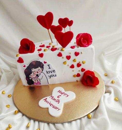 Anniversary Cake Half Kg, 6 Month Anniversary Cake Ideas, 6 Months Anniversary Cake, 6 Month Anniversary Cake, Marriage Anniversary Cake, Baby Reveal Cakes, Anniversary Cake Designs, 6 Month Anniversary, Month Anniversary