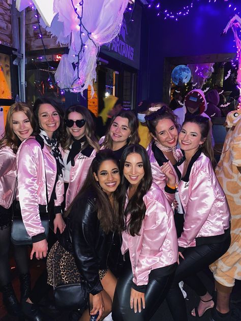 Grease Dance Costumes, Grease Spirit Day Outfit, Pink Lady Outfit Grease, Greece Vs Grease Spirit Week, Grease Halloween Costumes Group, Group Of 4 Costumes, Grease Dance, Grease Halloween Costumes, Rizzo Grease