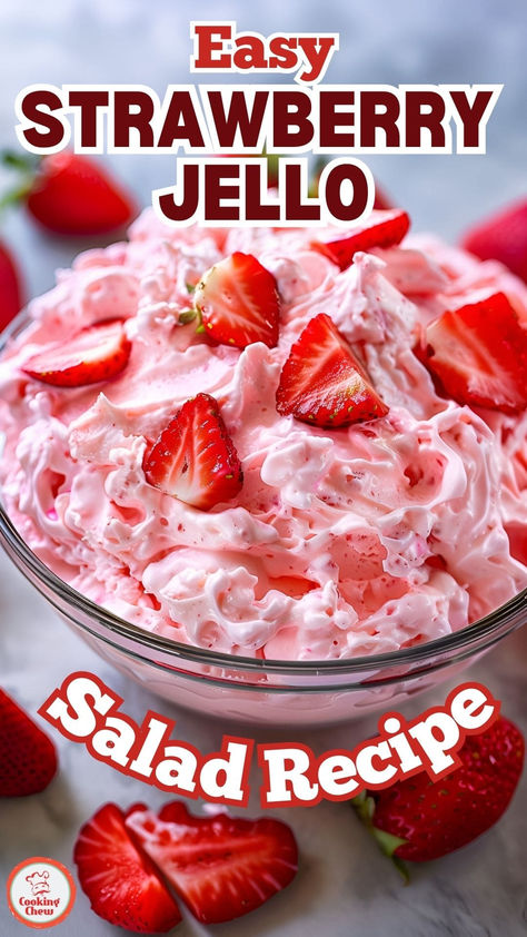 Strawberry Jello Salad with Cool Whip and Pineapple Tidbits Whipped Fruit Dessert, Strawberry Jello Whipped Cream Dessert, Jello Strawberry Salad, Strawberry Cottage Cheese Jello Salad, Strawberry Jello And Cool Whip, Jello Desserts Easy Fruit Salads, 70s Jello Recipes, Pink Fruit Salad Cool Whip, Strawberry Jello With Strawberries