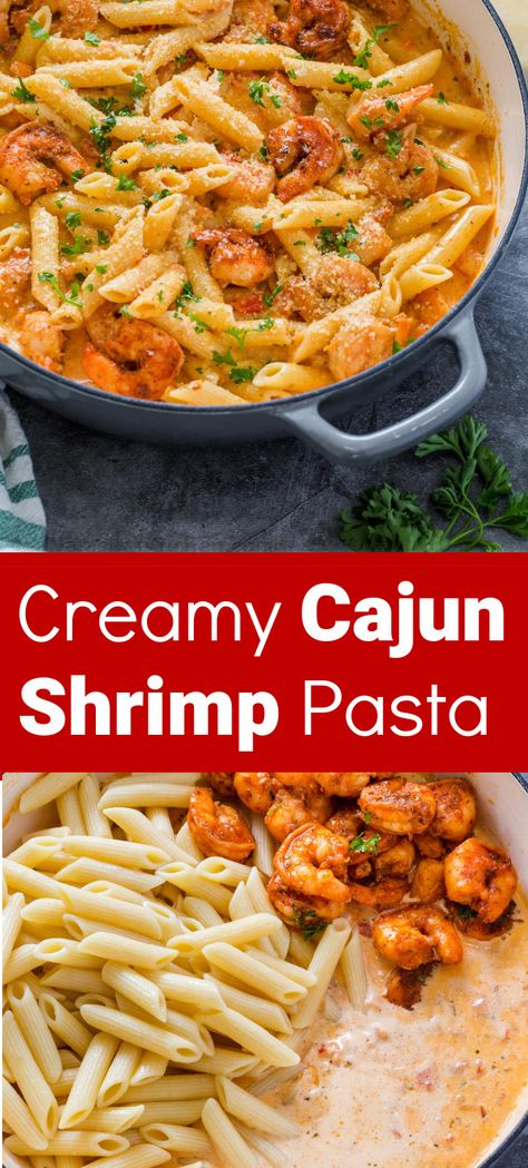 Cajun Shrimp Pasta recipe that makes for the BEST pasta dinner that is ready in under 30 minutes! Buttery cajun shrimp in a creamy cajun sauce mixed with pasta. An easy pasta dish packed with so much flavor! Cajun Shrimp Pasta With Peppers, Cajun Shrimp Pasta Without Heavy Cream, Crispy Shrimp Pasta Recipes, Copycat Chilis Cajun Shrimp Pasta, New Orleans Shrimp Pasta, Chili's Cajun Shrimp Pasta Recipe, Creamy Garlic Cajun Shrimp Pasta, Cajun Shrimp And Pasta Recipes, Chicken And Shrimp Pasta Red Sauce