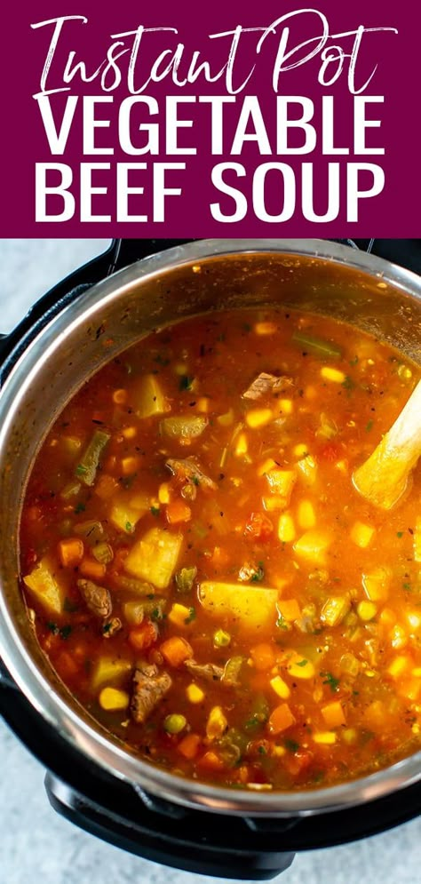 Veggie Beef Soup, Veg Beef Soup, Instant Pot Vegetable Beef Soup, Instapot Soup Recipes, Beef Veggie Soup, Homemade Vegetable Beef Soup, Veggie Soup Recipes, Dinner Party Dishes, Beef Soup Recipes