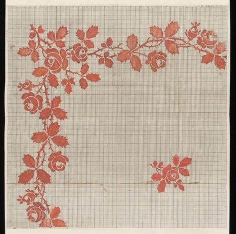 J.D. Cornuaud. Design for a silk textile, French, c.1860. Pencil and watercolour. Floral Line Art, Vintage Florals, Deco Pattern, Drawing Studies, Bethnal Green, Vintage Textile, Vintage Drawing, Art Deco Pattern, National Art