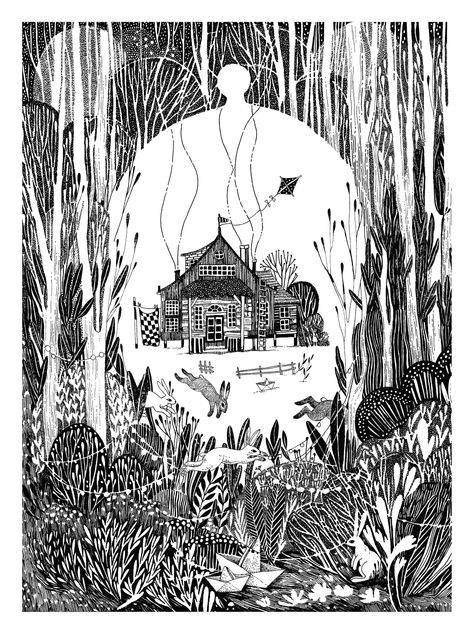 FOREST STORIES on Behance Forest Lodge, Forest Drawing, Lino Art, Linocut Art, Forest Illustration, Drawing Sketching, Fairytale Illustration, Arte Sketchbook, Ink Sketch