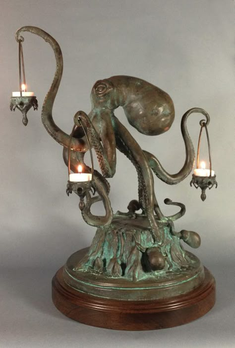 Octopus Lamp, Octopus Candle Holder, Tanah Liat, Gothic Decor, Kraken, Dream House Decor, Bronze Sculpture, Octopus, Candle Holder