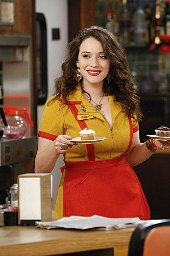 Pin for Later: The TV Fanatic's Halloween Guide: How to Dress as Your Favorite Character Max From 2 Broke Girls 2 Broke Girl, Beth Behrs, Girls Tv Series, Red Apron, Mustard Yellow Dresses, Jennifer Coolidge, 2 Broke Girls, Kat Dennings, Max Black