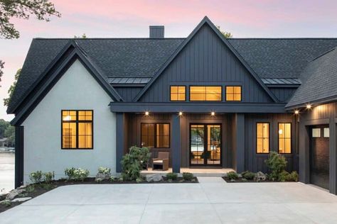 Home Tour: Minnesota dream home with a modern European flair shines Mixed Materials House Exterior, Rustic Modern Farmhouse Exterior, Modern European Home Exterior, Rambler Exterior, Modern European Farmhouse, Black Exteriors, Modern Traditional House, Modern European Home, Cabin Renovation