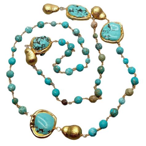 Y·YING Green Turquoises Rosary multi shape sweater Chain Necklace Long Loop Necklace 36"|Chain Necklaces| - AliExpress Real Turquoise Jewelry, Rosary Chain Necklace, Loop Necklace, Fine Pearl Jewelry, Rosary Chain, Sweater Chain, Blue Gems, Necklace Long, Chain Necklaces