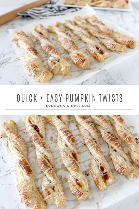 Pumpkin Twists Recipe Pumpkin Cinnamon Twists, Pumpkin Puffed Pastry, Pumpkin Twists Puff Pastry, Sour Cream Twists Recipe, Pumpkin Pie Twists Recipe, Pumpkin Pastry Puffs, Pumpkin Twists Recipe, Pumpkin Puff Pastry Desserts, Pumpkin Puff Pastry