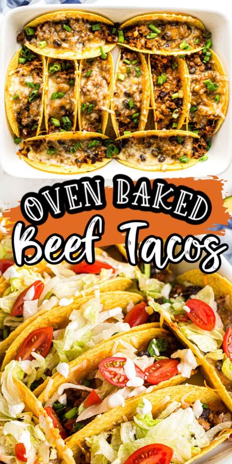 Baked Beef Tacos, Taco Recipes Ground Beef, Oven Baked Tacos, Oven Tacos, Baked Tacos Recipe, Tacos Easy, Beef Tacos Recipes, Taco Toppings, Guacamole Ingredients