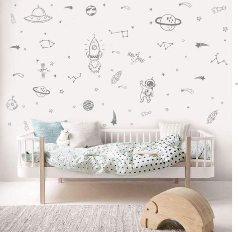 PRICES MAY VARY. 1. This set outer space wall sticker, have 50pcs different item , each size is different from2-25cm ,Picture may not reflect true size. It is Digital example for showing purpose. It may be bigger then actural size just helps you to watch all details.To make the decal fit you space 100% you should measure your space 2. This is DIY wall sticker , you will get 4 sheet pieces , when you get pls cut each accessories and decoration your wall 3.Our wall decor srticker is Non-toxic, env Space Room For Boys, Gray Stickers, Outer Space Room, Outer Space Bedroom, Celestial Nursery, Boys Room Art, Room For Boys, Space Wall Decals, Baby Boys Nursery