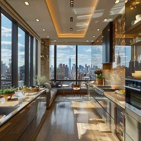 Appartement New York, Penthouse Aesthetic, Penthouse Kitchen, Airbnb Hosting, New York Penthouse, Apartment View, Design Strategies, Dream Life House, Dream Apartment Decor