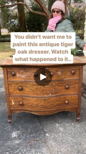 Vintage Dresser Refinish, Antique Dresser In Closet, Refinished Wood Nightstand, Replace Dresser Top, Refinished Bedroom Furniture Ideas, Antique Oak Dresser Makeover, Refurbished Highboy Dresser, Vintage Dresser Restoration, Traditional Dresser Makeover