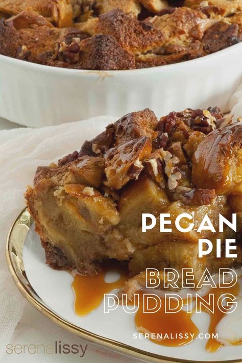 Are you looking for creative brunch ideas? This Pecan Pie Bread Pudding recipe will be sure to please everyone! This dish combines the yummy flavor of pecan pie with a delicious bread pudding and an easy-to-make rich caramel sauce. It’s a popular brunch recipe that tastes like an All-American Pecan Pie, just without the crust. It’s an easy yet delicious dish that will wow your guests. Healthy Fall Dessert Recipes, Pecan Pie Bread Pudding Recipe, Praline Bread Pudding, Sourdough Bread Pudding, Pecan Pie Bread, Pecan Bread Pudding, Pecan Pie Bread Pudding, Best Pecan Pie Recipe, Dessert Recipes For A Crowd