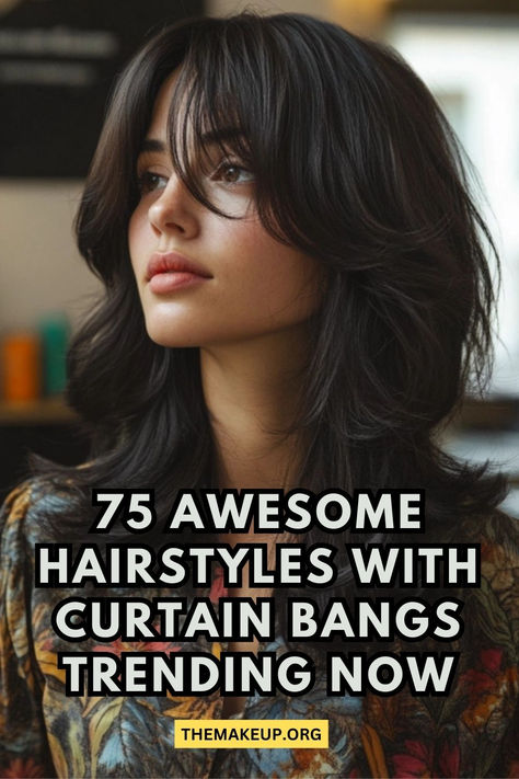 75 Awesome Hairstyles With Curtain Bangs Trending Medium Curtain Bangs Hair With Layers, Medium Length Wavy Hair Curtain Bangs, Deep Curtain Bangs, Shaggy Layers With Curtain Bangs, Shaggy Long Hair Curtain Bangs, Fringe And Curtain Bangs, Collarbone Length Hair With Curtain Bang, Curtain Bangs Thick Wavy Hair, Selena Gomez Curtain Bangs