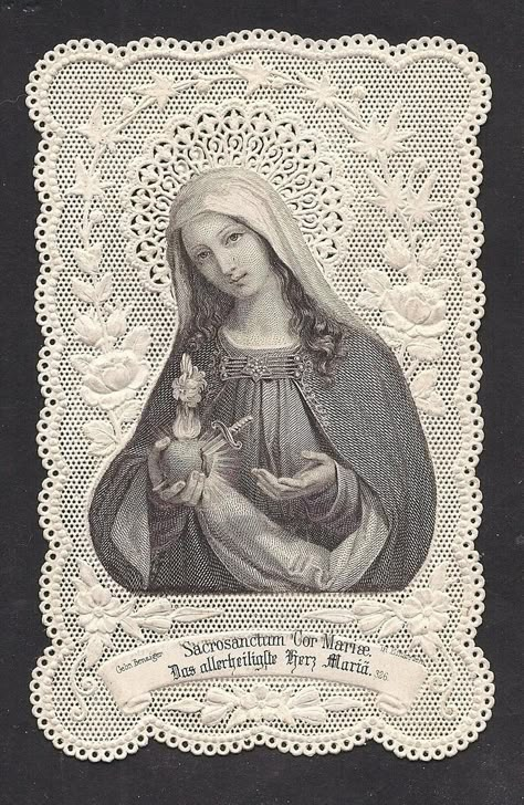 Sacred Heart Of Mary, Vintage Holy Cards, Heart Of Mary, Catholic Images, Our Lady Of Sorrows, Wallpapers Images, Hail Mary, The Virgin Mary, 자수 디자인