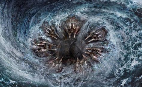 Charybdis. A giant whirlpool. Sea Monster Art, Ocean Monsters, Greek Monsters, Sea Of Monsters, Eldritch Horror, Cthulhu Mythos, Famous Monsters, Cosmic Horror, Sea Theme