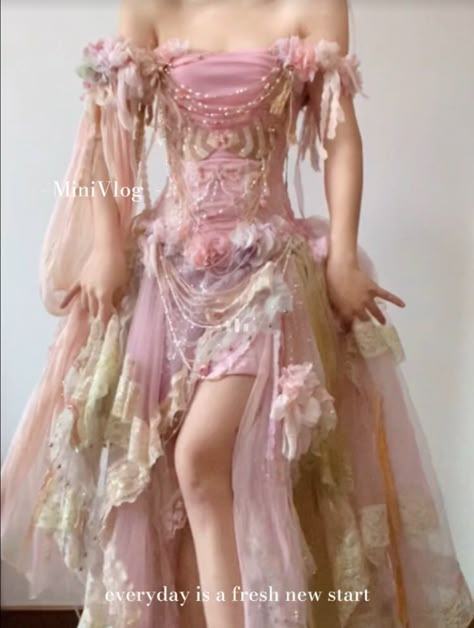 Fairy Corset Dresses, Ethereal Aesthetic Clothes, Gemini Aesthetic Outfit, Garden Of Time Dress, Pink Fairy Costume, Marie Aesthetic, Black Pink Dress, After Earth, Pink And Blue Dress