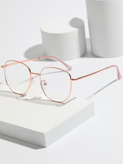 Collar    Full Rim Glasses Embellished   Women Accessories Geometric Glasses For Women, Aesthetic Glasses Frames, Future Glasses, Glasses Frames For Girl, Gold Glasses Frames, Rose Gold Glasses, Glasses Inspo, Rose Gold Rims, Gold Rimmed Glasses