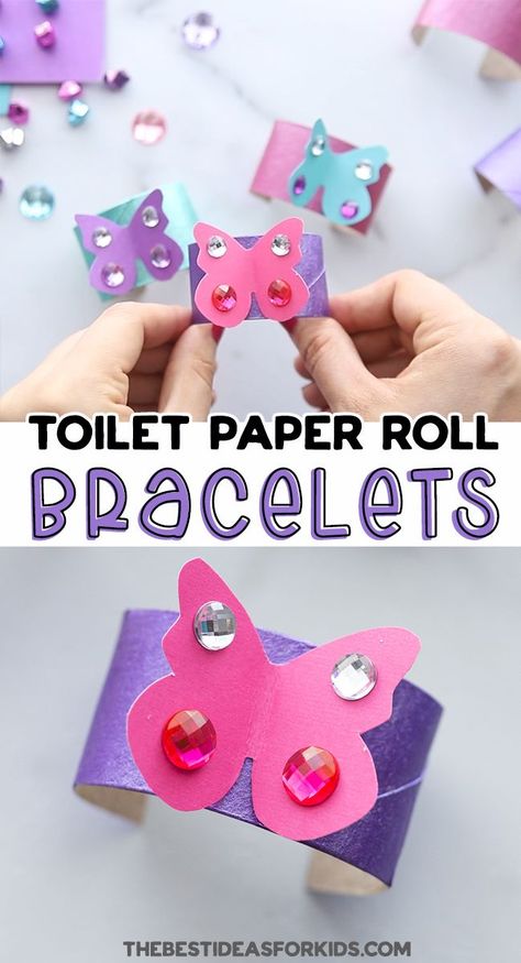 Paper Roll Butterfly, Butterfly Bracelets, Hanging Craft Ideas, Recycled Crafts Kids, Toilet Paper Crafts, Hanging Craft, Toilet Paper Rolls, Toddler Arts And Crafts, Kit Ideas